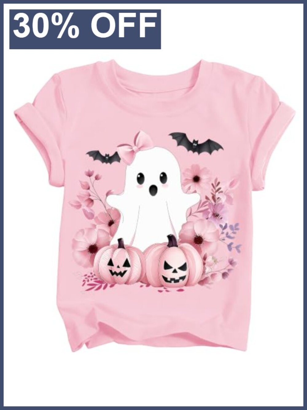 Girls Halloween Graphic Tee Spooky Ghost Bow Short Sleeve